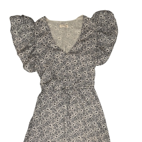 Rebecca Taylor Black White Cream Dainty Floral Silk Cap Sleeve Mini Dress Small - Picture 2 of 8